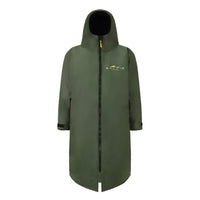 SALTIE Changing Robe in green, weather resistant, perfect for changing on the beach and made using 100% recycled materials. The SALTIE changing robe is designed keep you warm and dry during your sea swim, beach walks and all of your outdoor adventures.