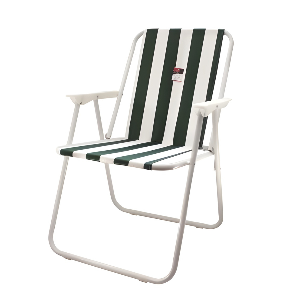 Folding Camping Chair - Green & White Stripe
