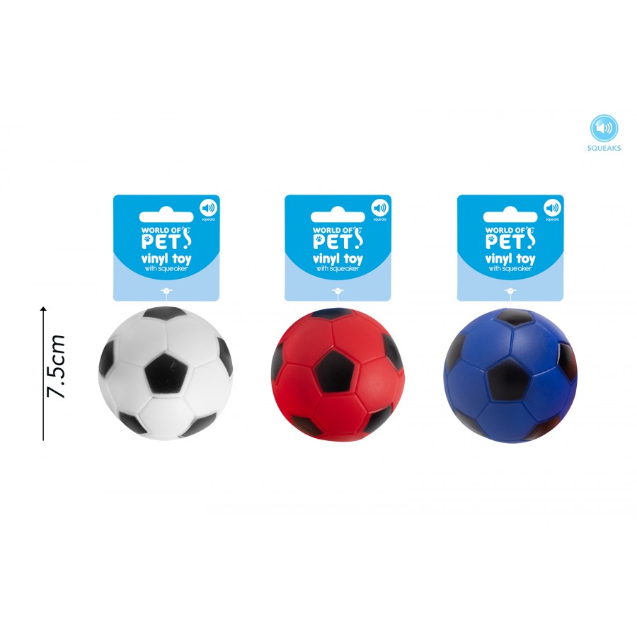 Squeaky Vinyl Football Dog Toy x1 - 7cm - Asstd Colours